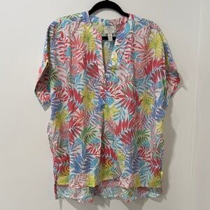 St. John's Bay Multicolor Leaf Print Blouse (Linen/Cotton)